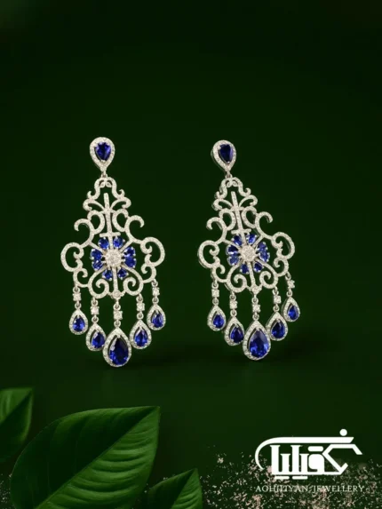 گوشواره یاقوت کبود سنتاتیک تراش اشک 3673